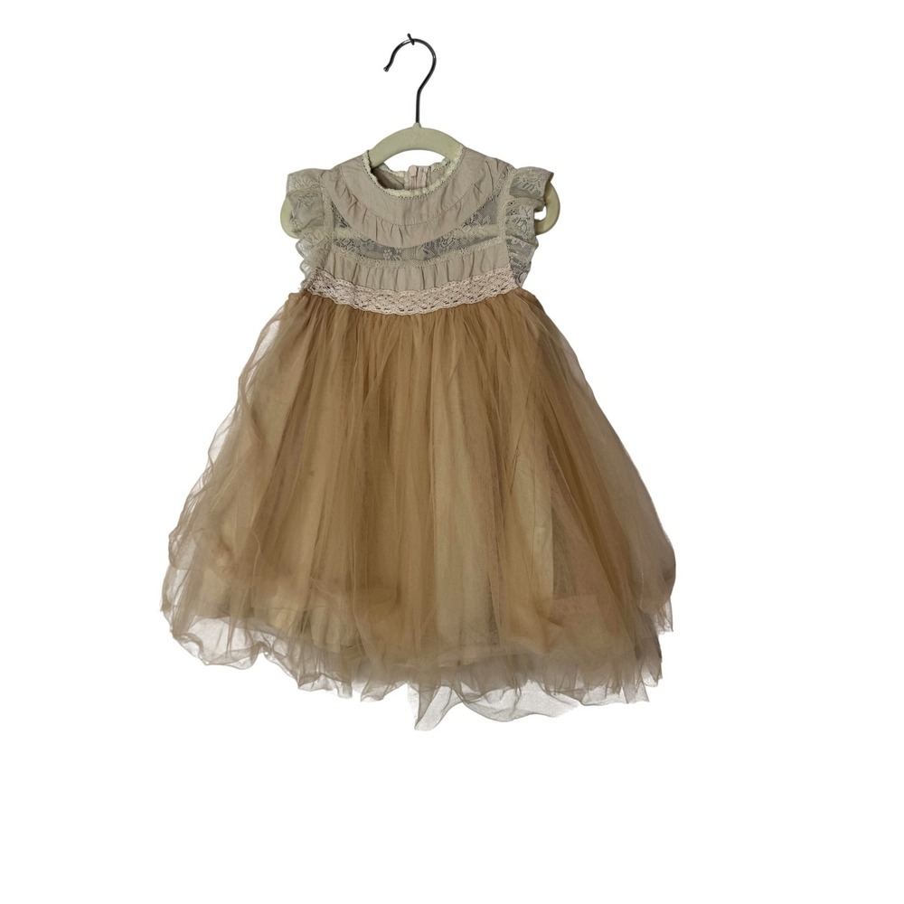 Trish‎ Scully Child Dress Baby Girls 12-18 Months Beige Lace Tulle Tutu Party